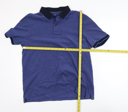 Marks and Spencer Men's Blue Cotton Polo Shirt L Regular Fit