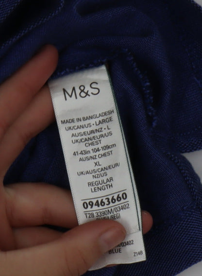 Marks and Spencer Men's Blue Cotton Polo Shirt L Regular Fit
