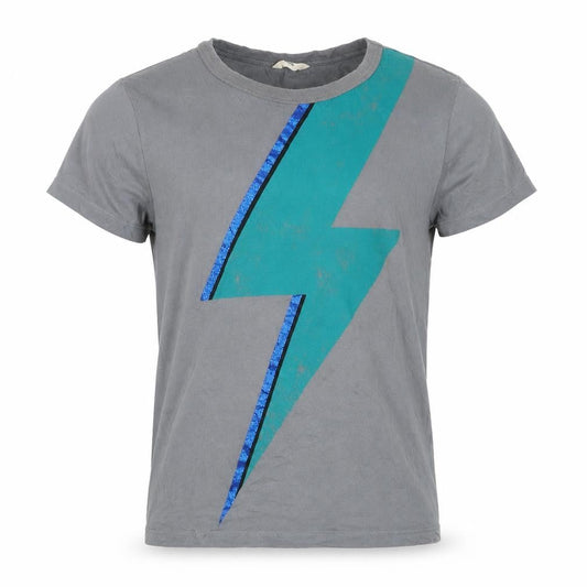 Front view of Hush unisex adults grey lightning bolt graphic cotton t-shirt s