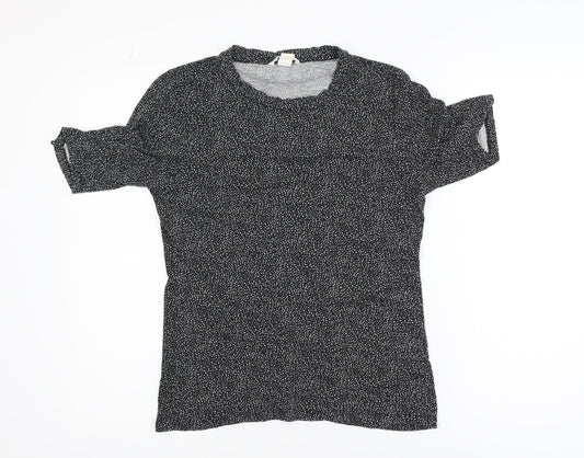 H&M Women’s Black Polka Dot Short Sleeve Viscose T-Shirt M