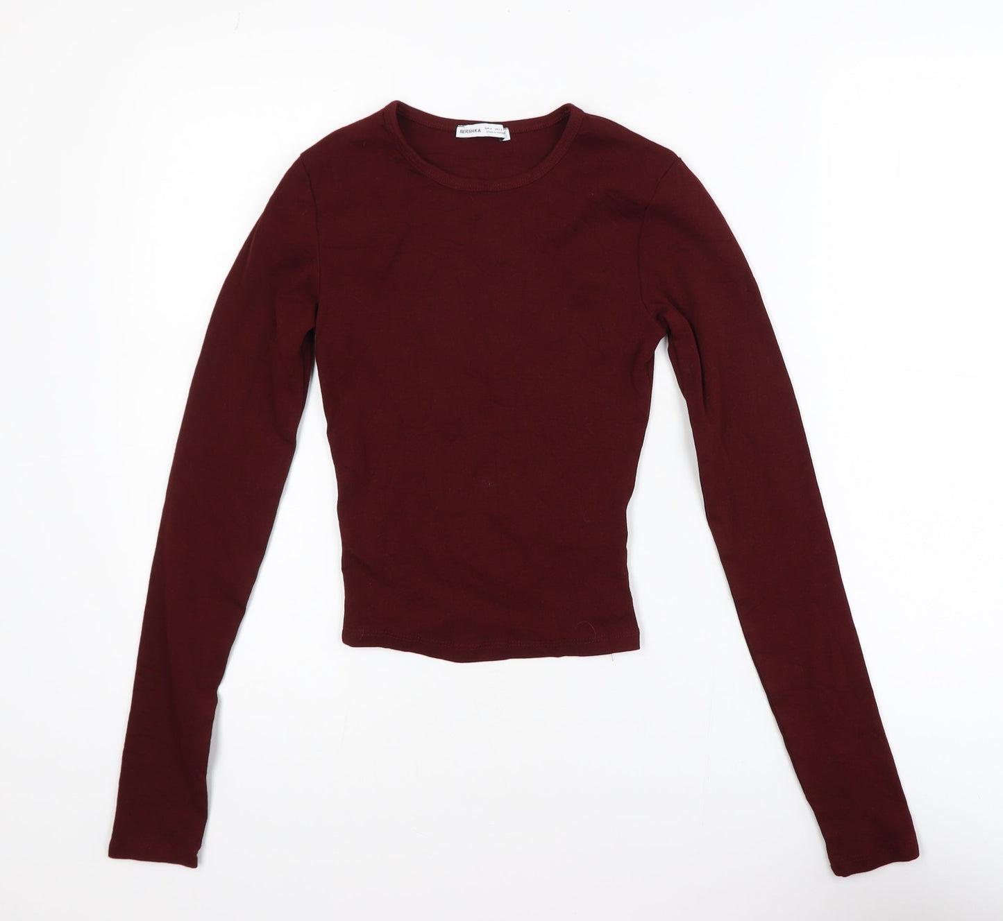 Bershka Women Red Slim Fit Long Sleeve Basic Cotton Top Size 8