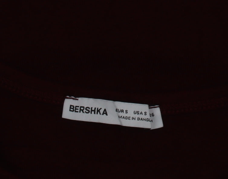 Bershka Women Red Slim Fit Long Sleeve Basic Cotton Top Size 8