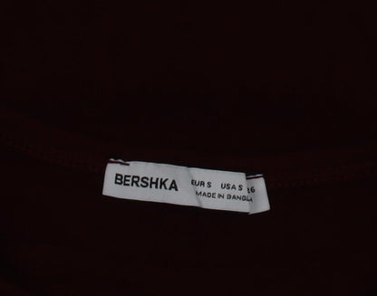 Bershka Women Red Slim Fit Long Sleeve Basic Cotton Top Size 8