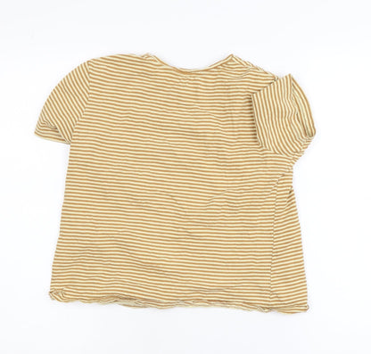 Zara Women Beige Striped Short Sleeve Cotton T-Shirt Size S