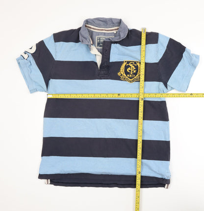 St George By Duffer Men's Blue Striped Polo Shirt Size L Rugby Style