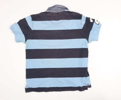 St George By Duffer Men's Blue Striped Polo Shirt Size L Rugby Style