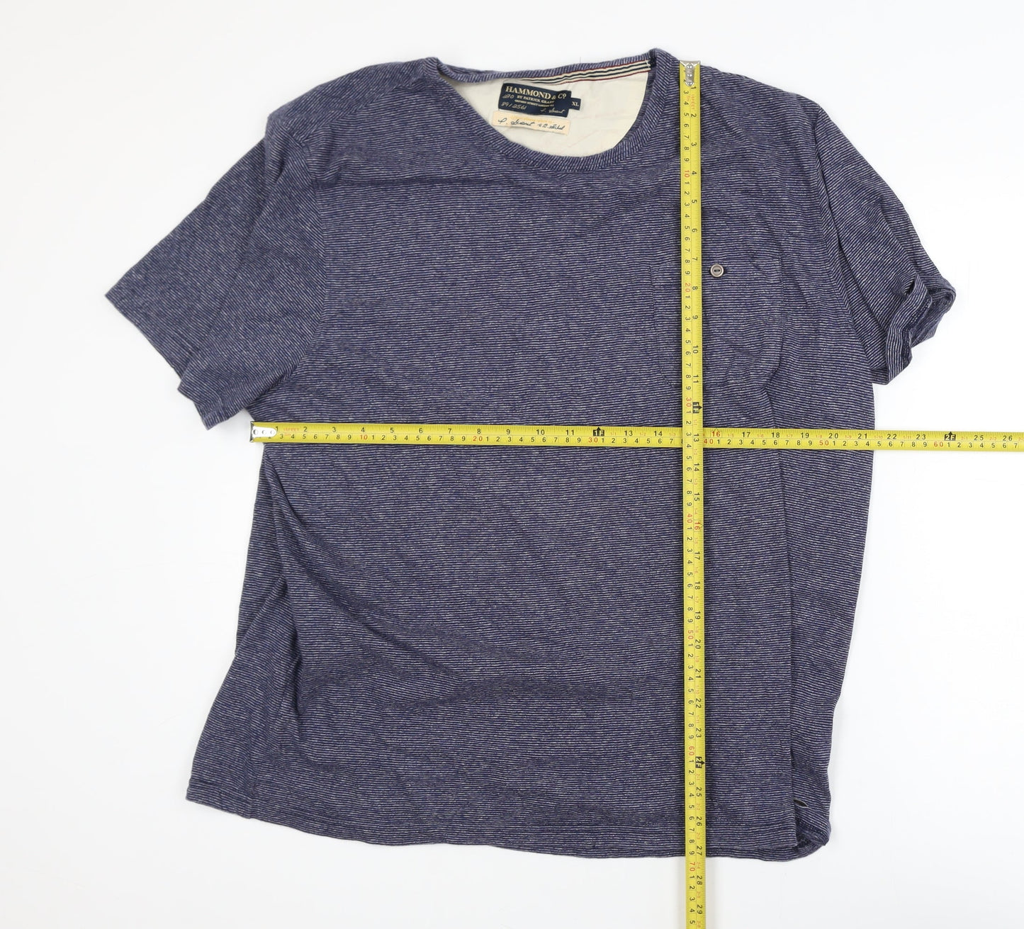 Hammond & Co Men's Blue Striped Cotton Crew Neck T-Shirt XL