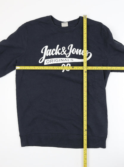 Jack & Jones Mens Blue Graphic Pullover Sweatshirt Size L