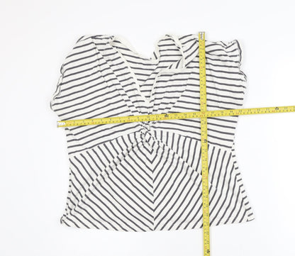 Mint Velvet Womens White Striped Wrap Blouse L