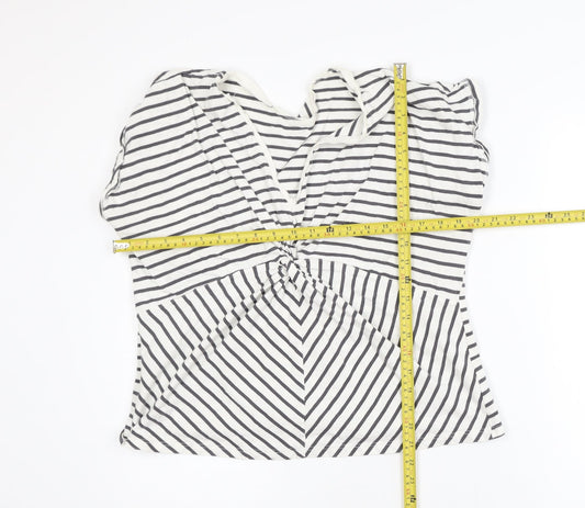 Mint Velvet Womens White Striped Wrap Blouse L