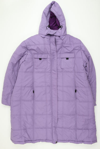 Cotton Traders Womens Purple Long Puffer Coat Size 26 Hooded Winter Jacket