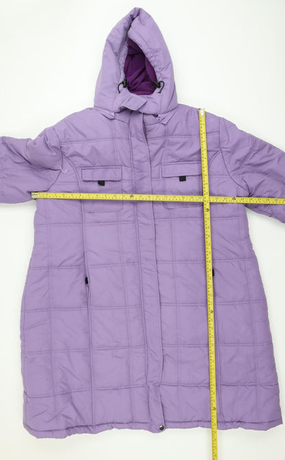 Cotton Traders Womens Purple Long Puffer Coat Size 26 Hooded Winter Jacket