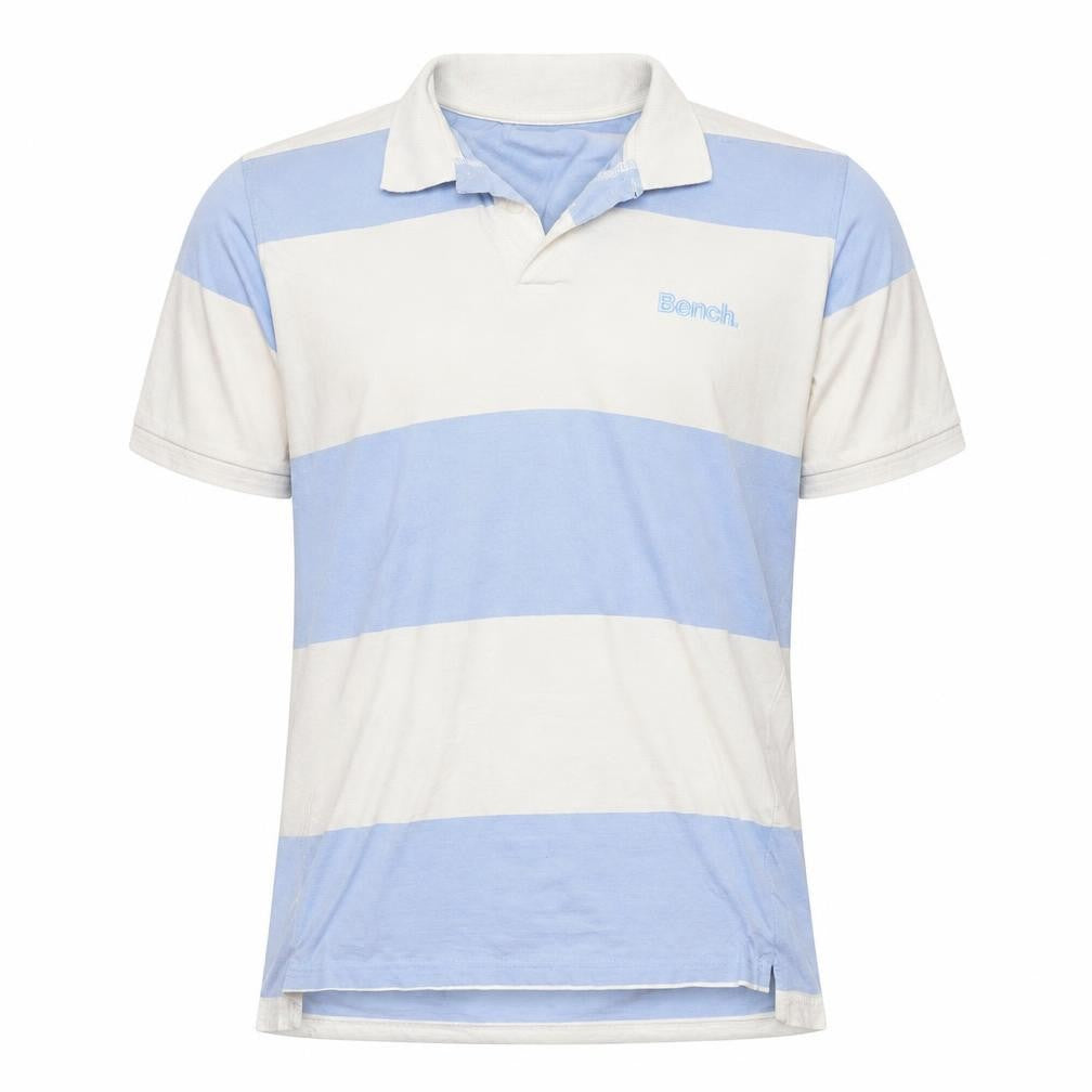 Bench Men's Blue White Striped Polo Shirt Size L Cotton Regular Fit