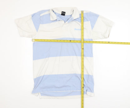 Bench Men's Blue White Striped Polo Shirt Size L Cotton Regular Fit