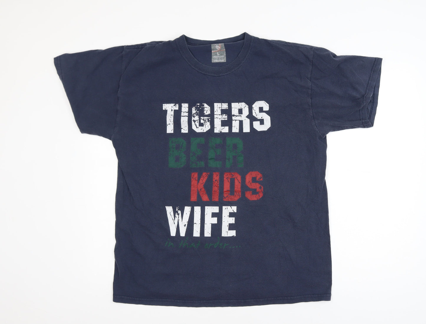 Leicester Tigers Mens Blue Funny Graphic Cotton T-Shirt Size L