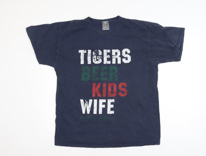 Leicester Tigers Mens Blue Funny Graphic Cotton T-Shirt Size L