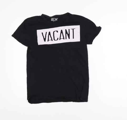 Vacant Men's Black Small Cotton Graphic Print T-Shirt