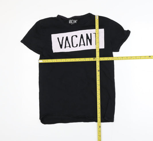 Vacant Men's Black Small Cotton Graphic Print T-Shirt