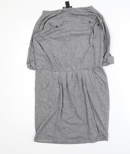 Mango Women Grey Cotton Blend Knee Length Shirt Dress S