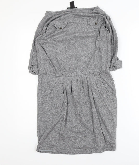 Mango Women Grey Cotton Blend Knee Length Shirt Dress S