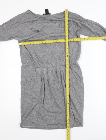 Mango Women Grey Cotton Blend Knee Length Shirt Dress S