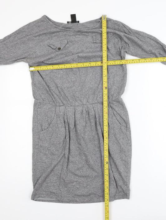 Mango Women Grey Cotton Blend Knee Length Shirt Dress S
