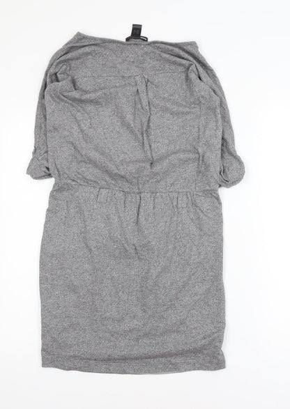 Mango Women Grey Cotton Blend Knee Length Shirt Dress S
