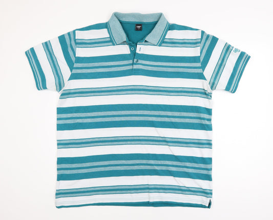 Cotton Traders Men's Bright Teal Striped Polo Shirt XL Cotton Blend