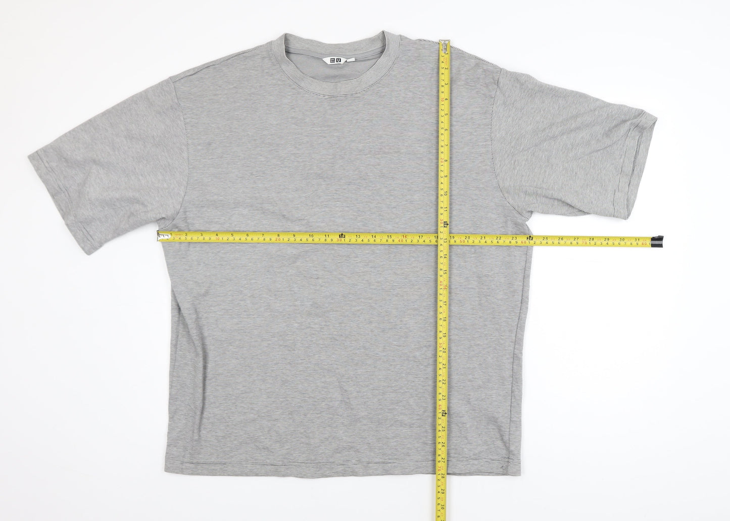 Uniqlo Men’s Grey Striped Crew Neck T-Shirt XL Regular Fit