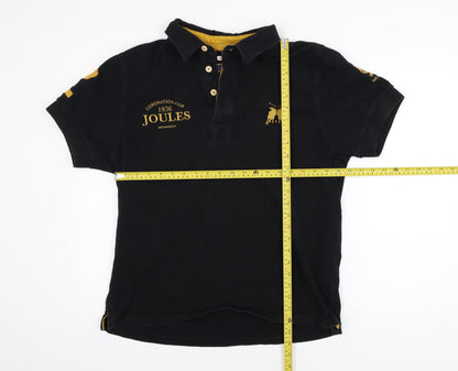Joules Men's Black Sporty Fit Polo Shirt L Embroidered Logo Cotton