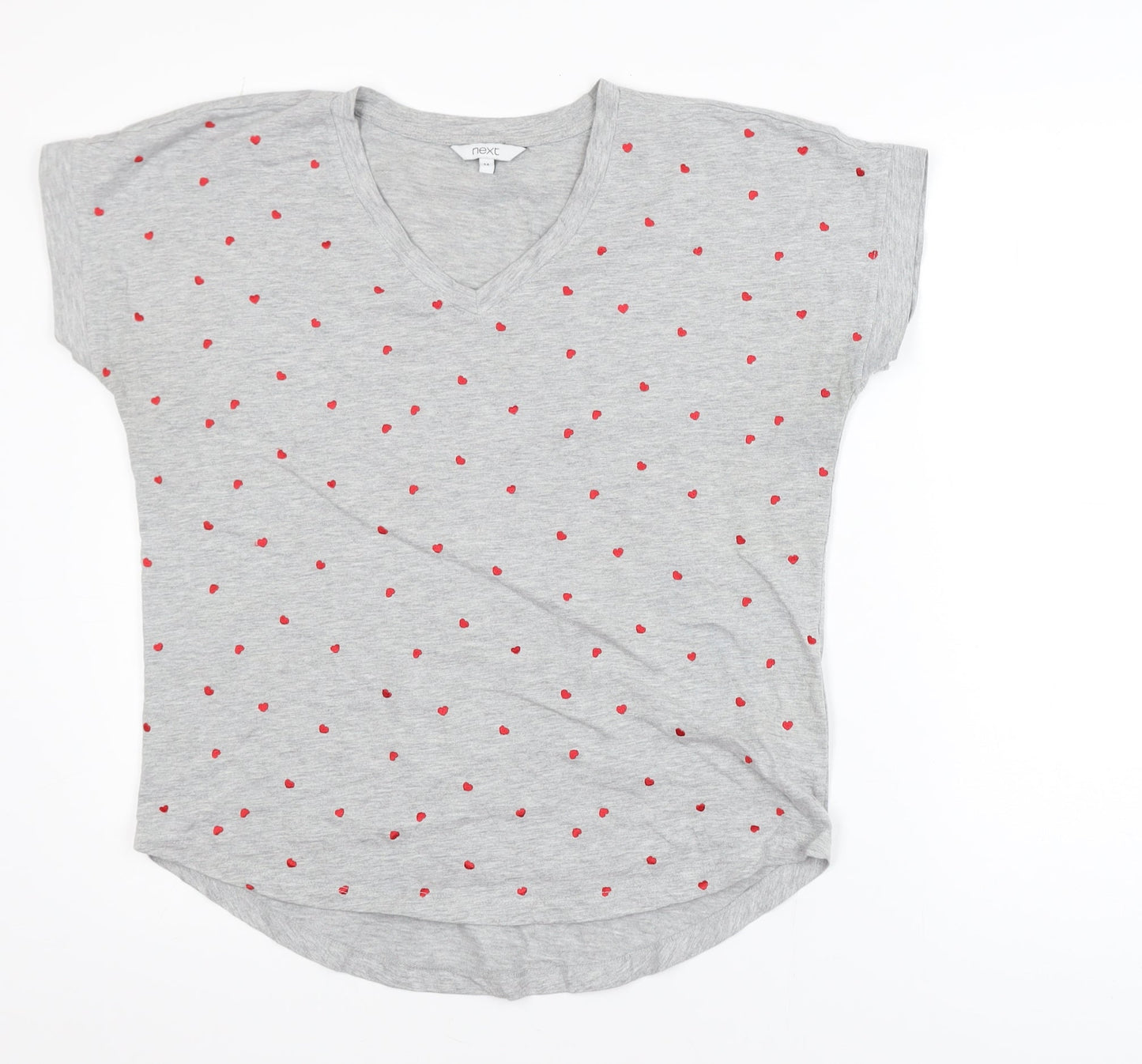 Next Women’s Grey Heart Print V-Neck Cotton Blend T-Shirt Size 14