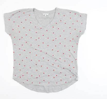 Next Women’s Grey Heart Print V-Neck Cotton Blend T-Shirt Size 14