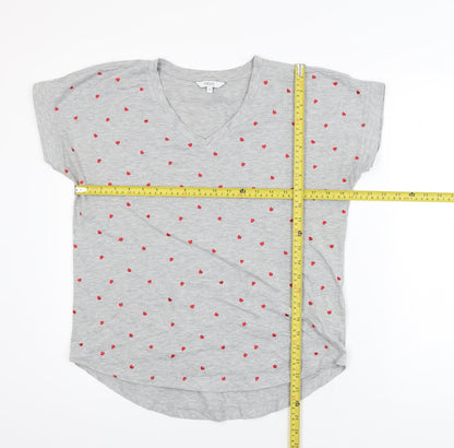 Next Women’s Grey Heart Print V-Neck Cotton Blend T-Shirt Size 14