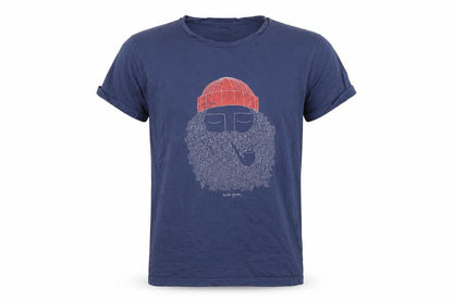 Bask In The Sun Men's Blue Graphic Beard T-Shirt Size M Organic Cotton