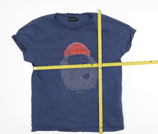 Bask In The Sun Men's Blue Graphic Beard T-Shirt Size M Organic Cotton