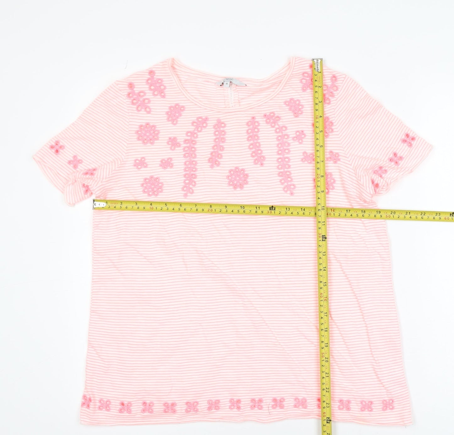 Next Women's Pink Striped Floral Embroidered T-Shirt Size 12