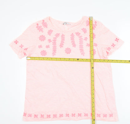 Next Women's Pink Striped Floral Embroidered T-Shirt Size 12
