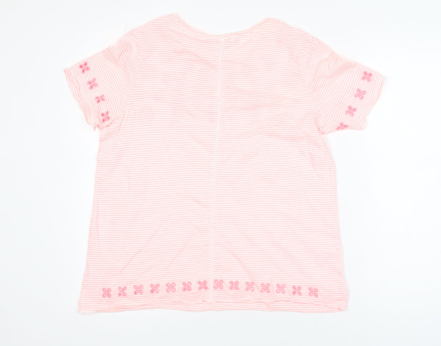 Next Women's Pink Striped Floral Embroidered T-Shirt Size 12