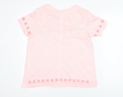 Next Women's Pink Striped Floral Embroidered T-Shirt Size 12