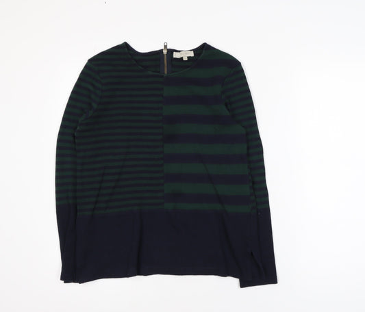Hobbs Women’s Blue Striped Crew Neck Cotton Long Sleeve Jumper Size M