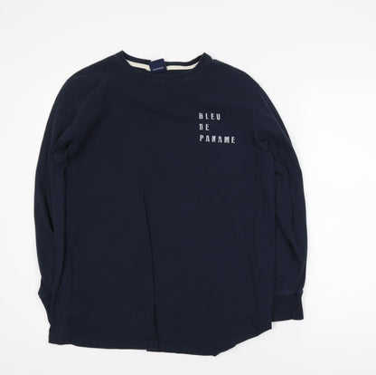 Bleu De Paname Men's Blue Long Sleeve Graphic Cotton T-Shirt Size L