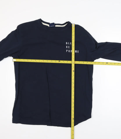 Bleu De Paname Men's Blue Long Sleeve Graphic Cotton T-Shirt Size L