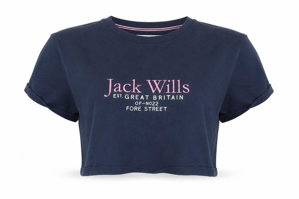 Jack Wills Womens Blue Cropped Cotton T-Shirt UK 10