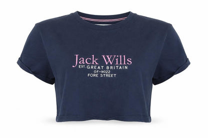 Jack Wills Womens Blue Cropped Cotton T-Shirt UK 10