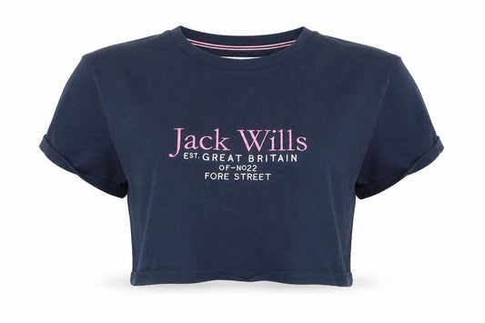 Jack Wills Womens Blue Cropped Cotton T-Shirt UK 10