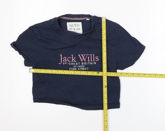 Jack Wills Womens Blue Cropped Cotton T-Shirt UK 10