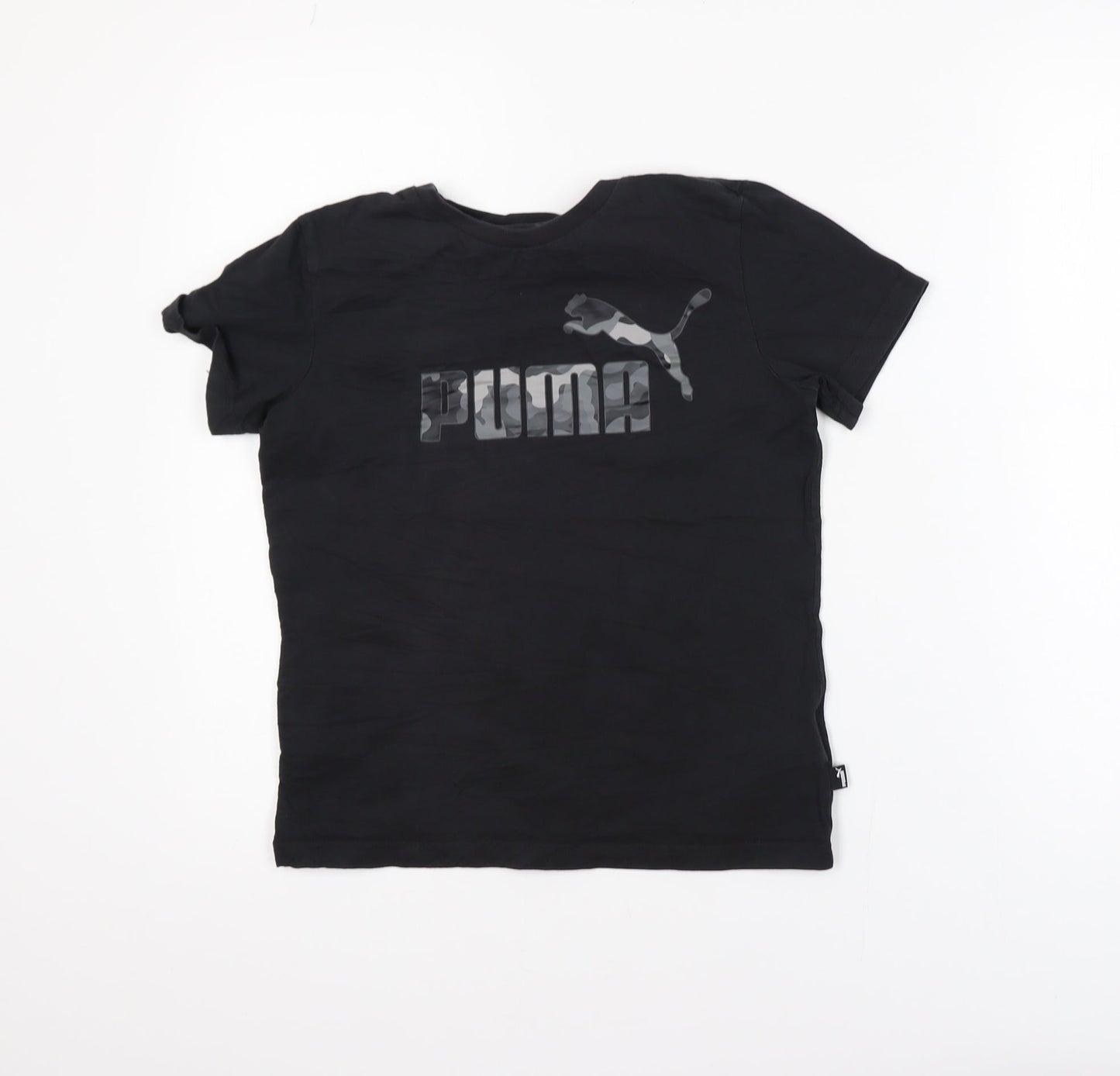 Puma Boys Black 11-12 Years Short Sleeve Crew Neck Logo T-Shirt