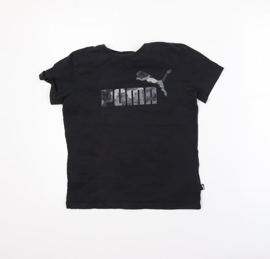 Puma Boys Black 11-12 Years Short Sleeve Crew Neck Logo T-Shirt