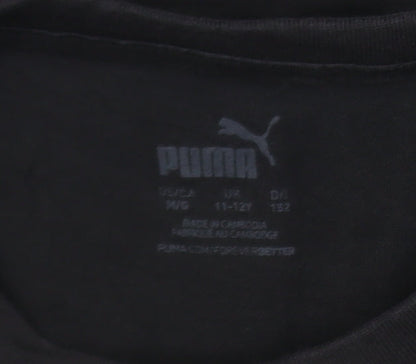 Puma Boys Black 11-12 Years Short Sleeve Crew Neck Logo T-Shirt