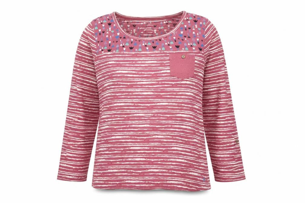 Mantaray Women Pink Striped Cotton Long Sleeve T-Shirt Size 14